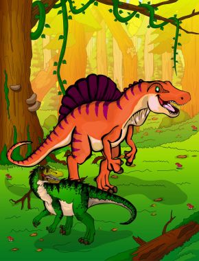 Spinosaur orman arka plan üzerinde.