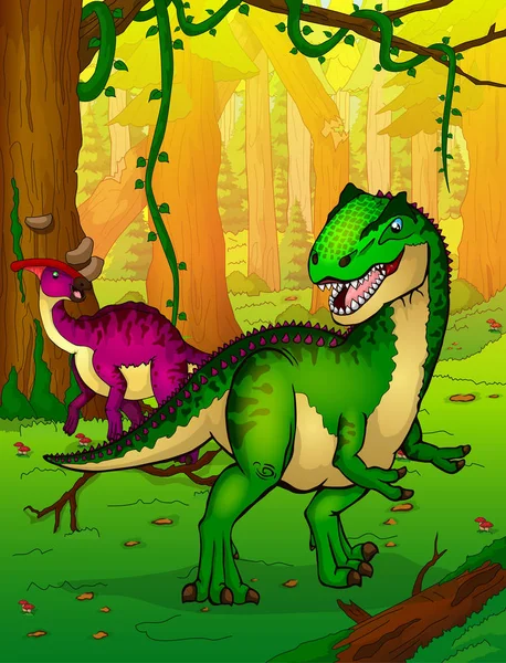 Allosaurus orman arka plan üzerinde.