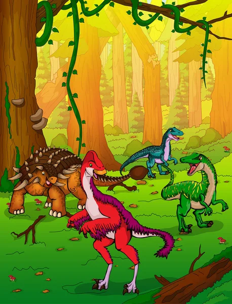 Desenhos animados bonitos ankylosaurus e Anzu no fundo da floresta . —  Vetores de Stock