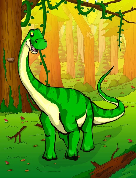 A Diplodocus a háttérben erdő. — Stock Vector