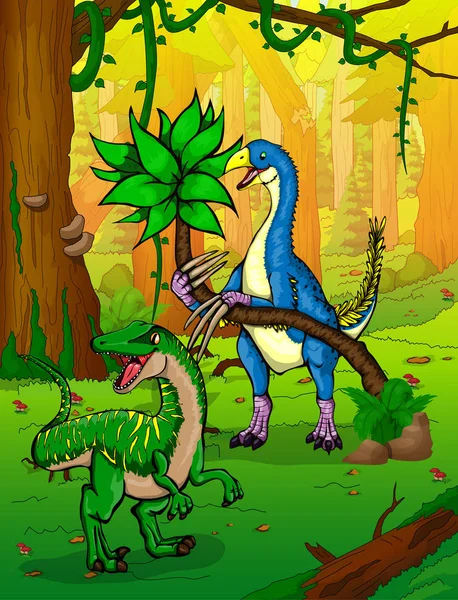 Теризінозавр на тлі лісу . — стоковий вектор
