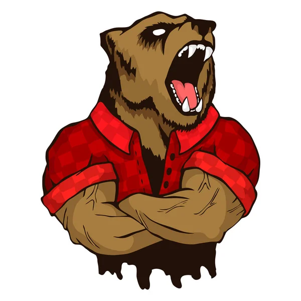 Elszigetelt vektoros illusztráció egy erős vad medve-ember — Stock Vector