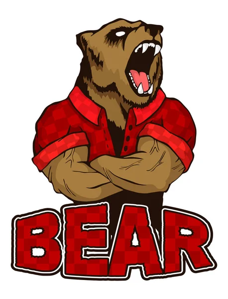 Illustrazione vettoriale isolata un forte orso selvatico-uomo. Logo — Vettoriale Stock