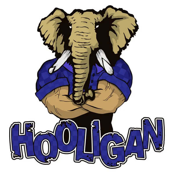 Afdrukken op het T-shirt "hooligan" met het beeld van een olifant — Stockvector