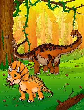 Not ve Triceratops orman arka plan üzerinde