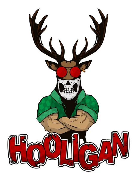 Afdrukken op een T-shirt "hooligan" beeltenis van een hert — Stockvector
