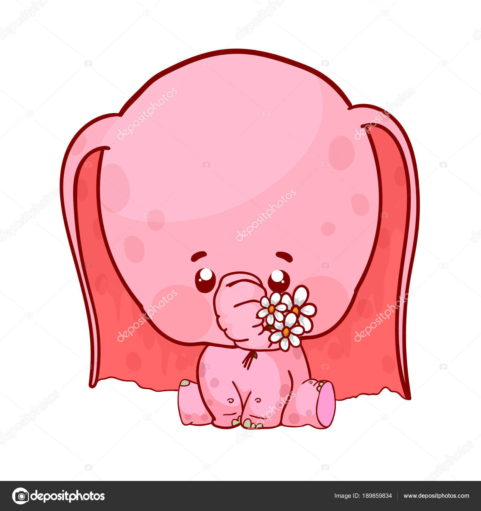 Bebe Elephant Dessin Anime Mignon Avec Des Fleurs Image Vectorielle Par Kovalchuk C Illustration