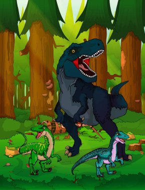 Tyrannosaur'u orman arka plan üzerinde