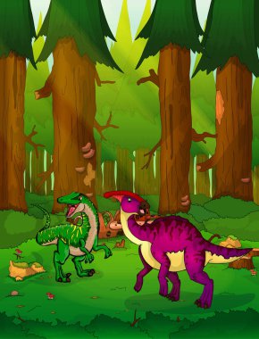 Parasaurolophus bir orman arka plan üzerinde.