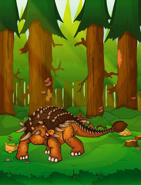 Ankylosaurus auf dem Hintergrund eines Waldes. — Stockvektor