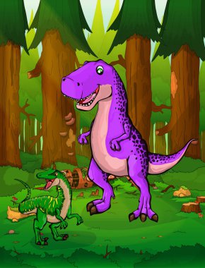 Tyrannosaurus bir orman arka plan üzerinde.