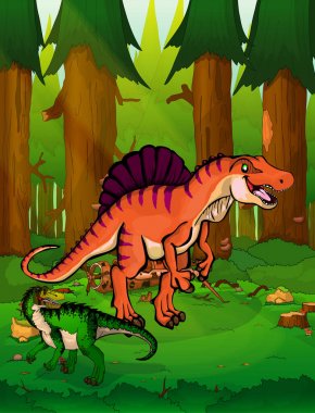 Spinosaurus bir orman arka plan üzerinde.
