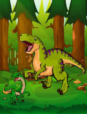 Tyrannosaurus bir orman arka plan üzerinde.