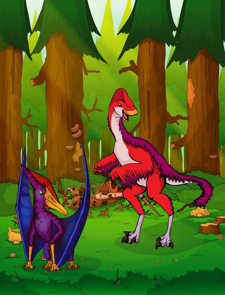 Anzu Уайлі і pteratodon на тлі лісу. — стоковий вектор