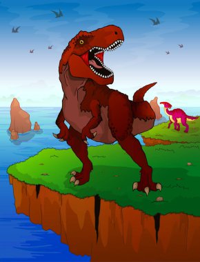 Tyrannosaur'u deniz arka plan üzerinde.