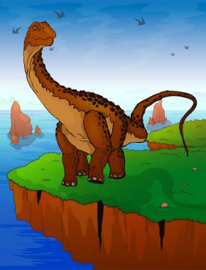 Diplodocus deniz arka plan üzerinde.