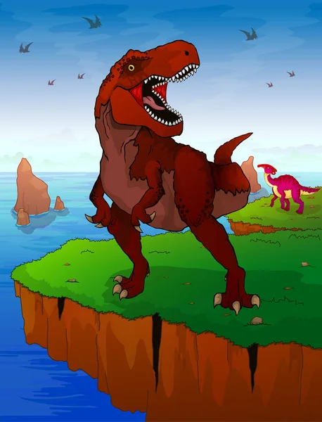 Tirannosauro sullo sfondo del mare . — Vettoriale Stock