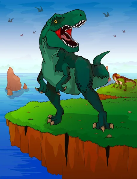 Tyranosaura na pozadí moře. — Stockový vektor