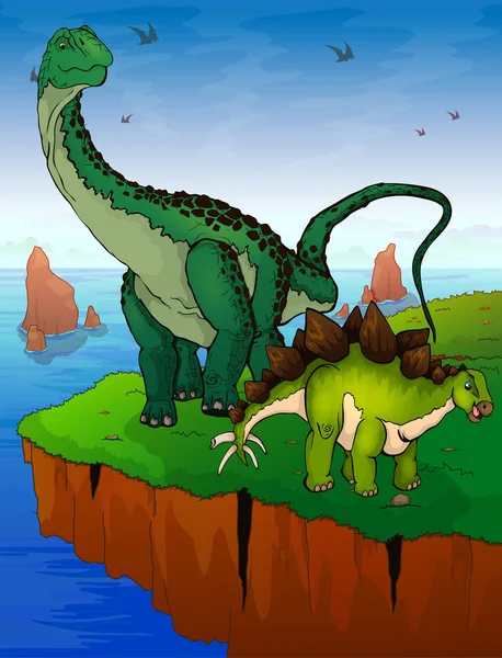 Diplodocus på bakgrunden av havet. — Stock vektor