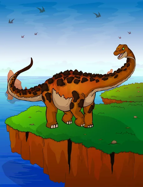 Titanosaur บนพื้นหลังของทะเล . — ภาพเวกเตอร์สต็อก