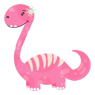 Şirin küçük dinozor kız. Çocuk kıyafetleri için sanat dinozor canavarı. Vektör illüstrasyonu