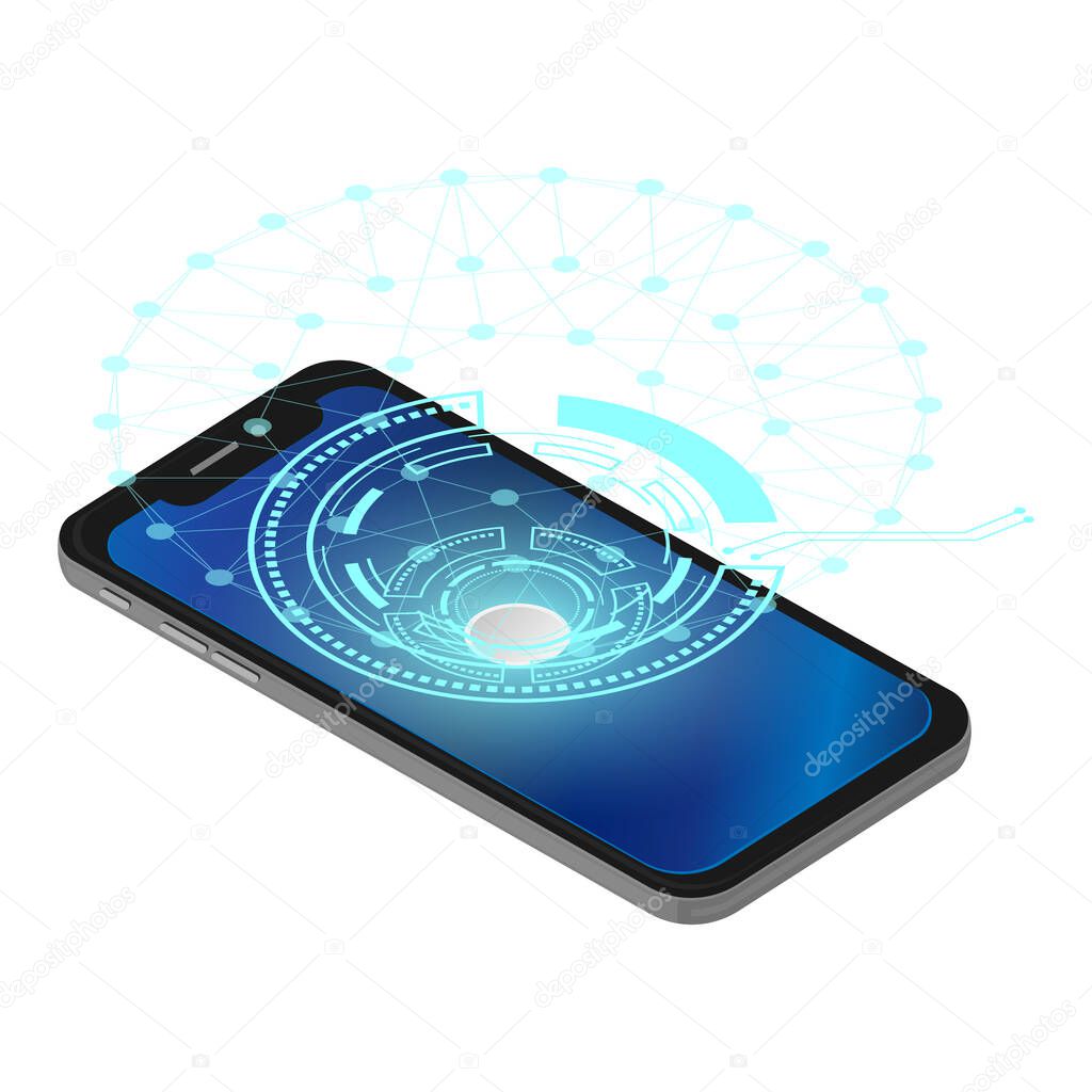Vector illustration of a smartphone with a hologram. Smartphone Template