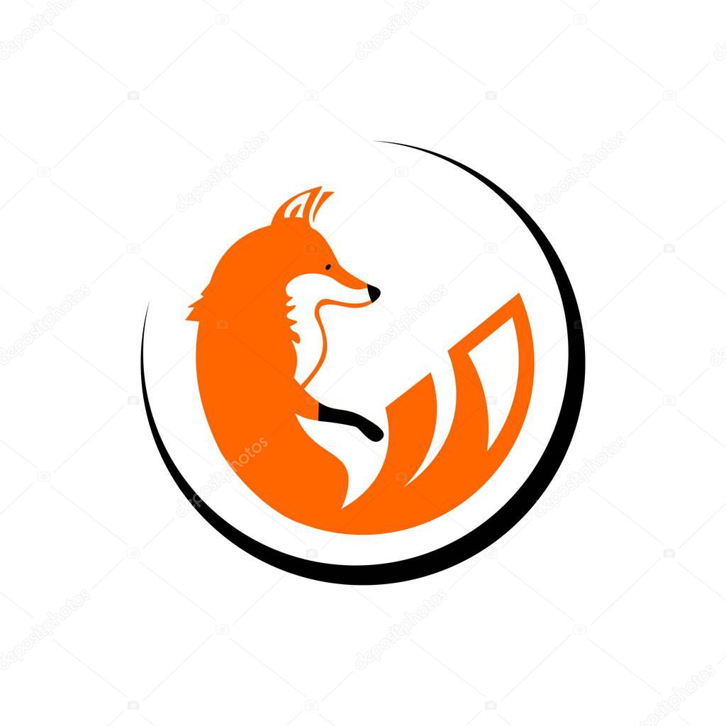 Fox silhouette, in a black circle logo