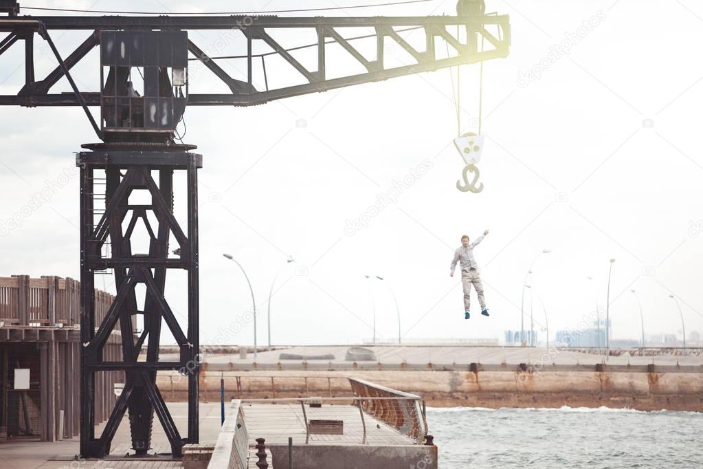 brave man falling from the crane