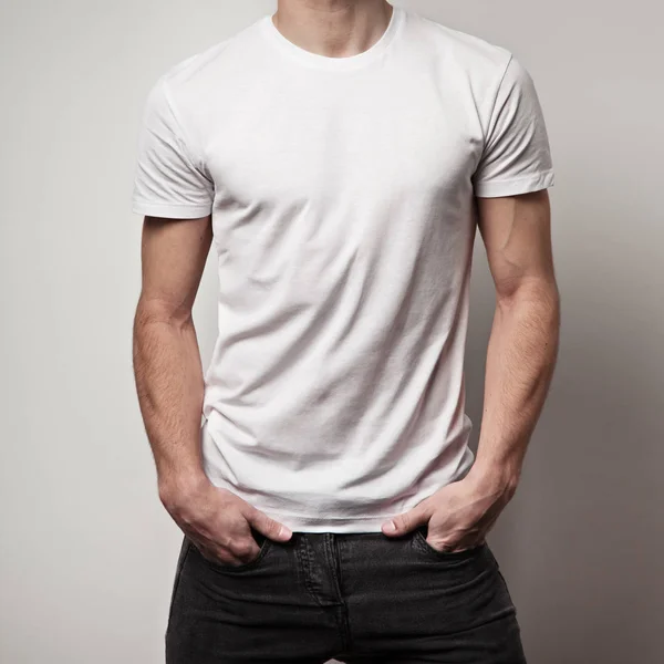 blank white t-shirt on man