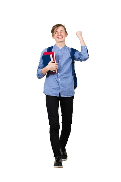 Full length of confident student boy celebrate the exam passing — Stock Photo, Image