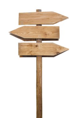 Blank wooden signpost with three directional arrows showing diff clipart