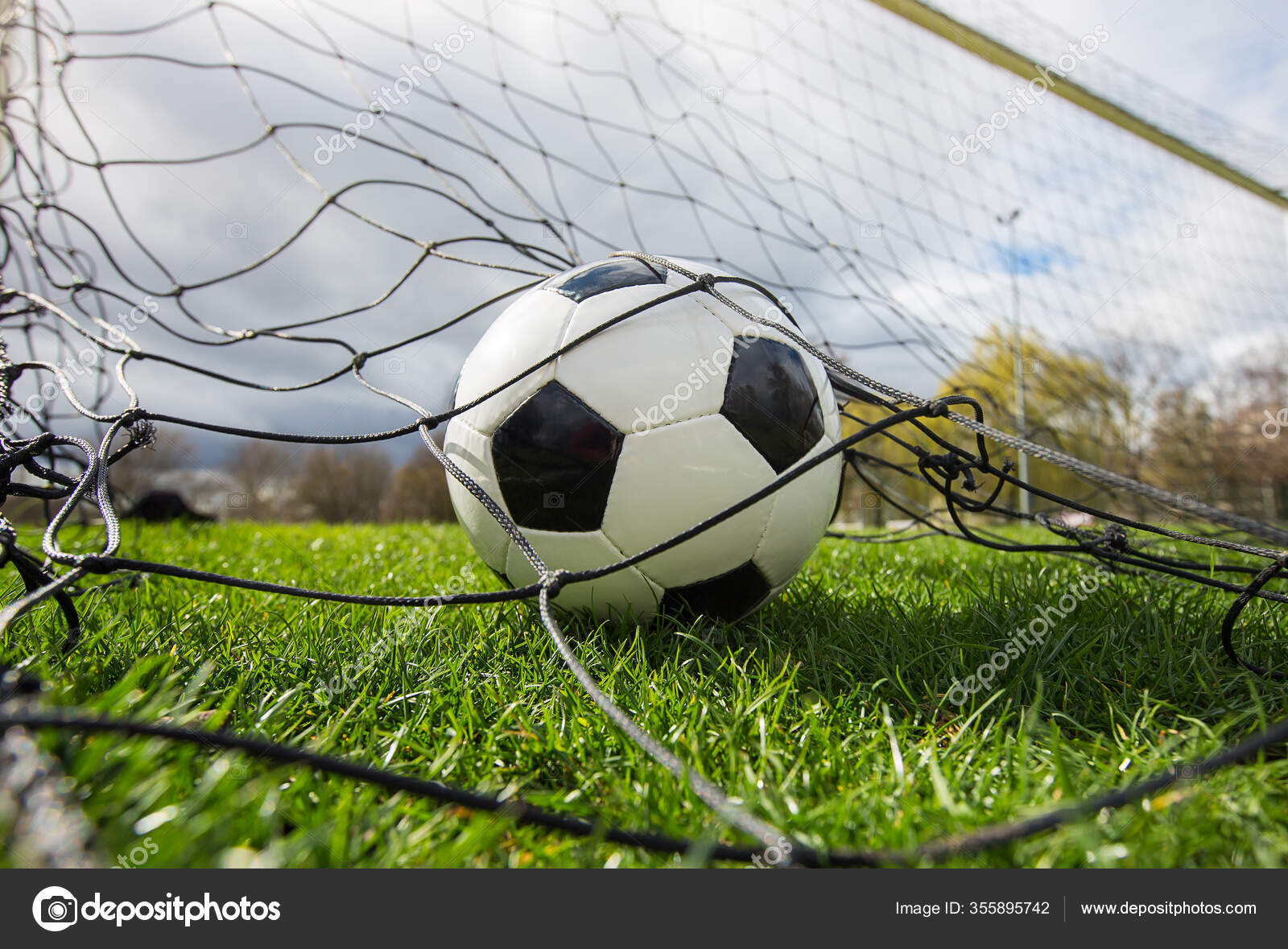 Close Soccer Ball Enters Gate Hits Net Goal Concept Football Stock Photo Image By C 1stunningart