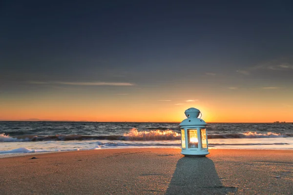 White lantern on the beach — Stock Photo, Image