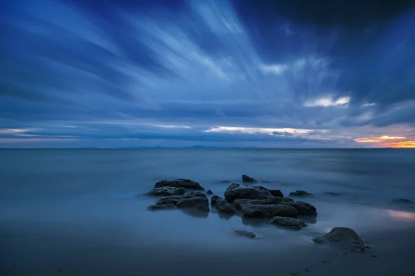 Solnedgång Stranden Lång Exponering — Stockfoto