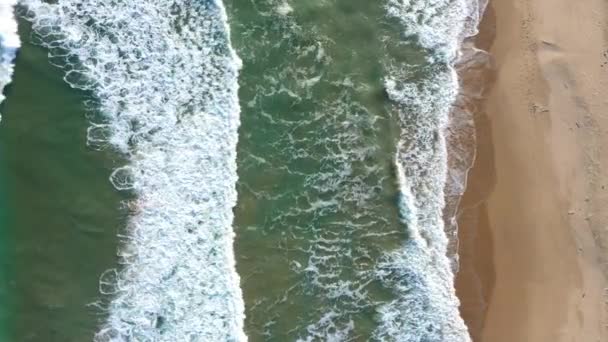 Aerial View Big Ocean Waves Crashing Beach — Stock Video