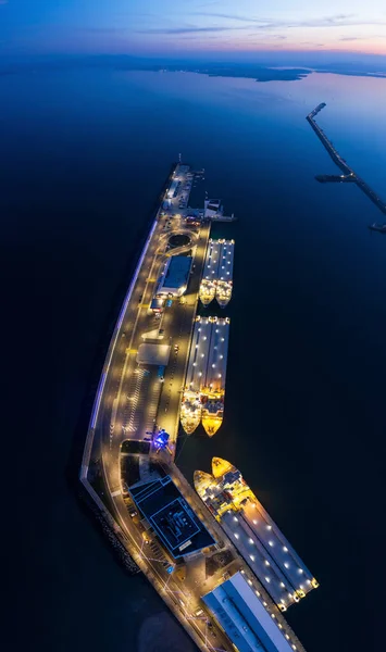 View of drone to the port Burgas at night