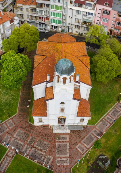 Aerial Drone View Church Old Town Pomorie — Stock Photo, Image