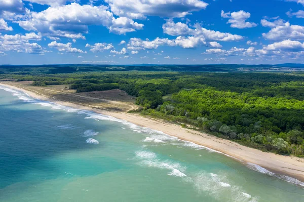 Vue Aérienne Drone Vers Belle Plage Kamchia Bulgarie — Photo