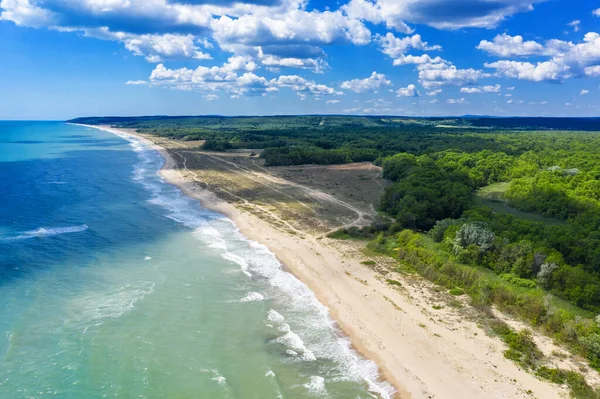 Vue Aérienne Drone Vers Belle Plage Kamchia Bulgarie — Photo