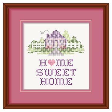 Home Sweet Home Cross Stitch Heart Embroidery, Pastels, Wood Picture Frame clipart