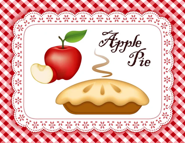 Torta de maçã, tapete do lugar do guardanapo do laço do ilhó do ilhó, fundo vermelho da verificação de Gingham — Vetor de Stock