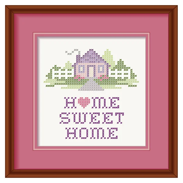 Home Sweet Home Çapraz dikiş kalp nakış, pastel, ahşap fotoğraf çerçevesi
