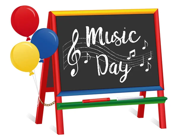 Music Day, Chalkboard Easel for Children, Balloons — Stock Vector