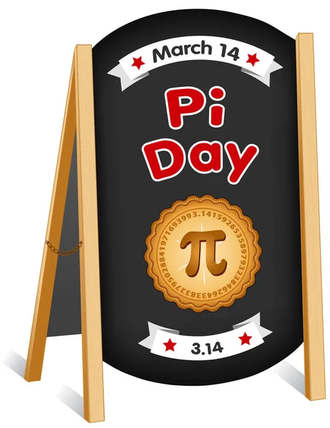 Pi 的一天，3 月 14 日，数学假期，吃馅饼，黑板标志折叠画架 — 图库矢量图片