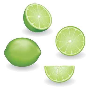 Limes, whole, half, slice, quarter fruit clipart