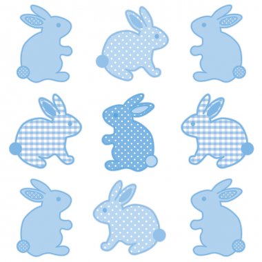 Bebeği tavşan tavşan Pötikareli onay ve Polka Dot Patchwork, Pastel mavi