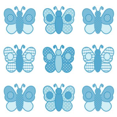 Baby Butterflies in Gingham Check and Polka Dot Patchwork, Pastel Aqua clipart