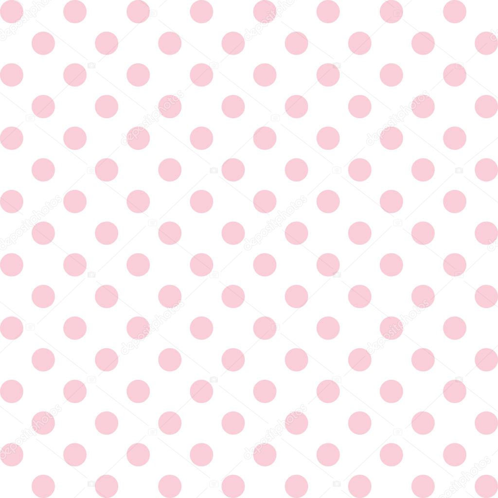 Seamless Pattern, vector includes swatch that seamlessly fills any shape, large pastel pink polka dots on white background