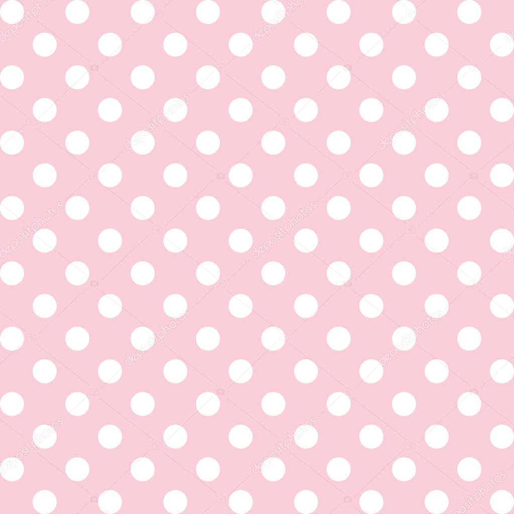 Seamless Pattern, vector includes swatch that seamlessly fills any shape, large white polka dots on pastel pink background
