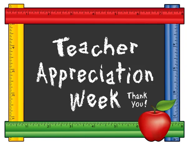 Öğretmen takdir hafta, cetvel çerçeve, elma — Stok Vektör
